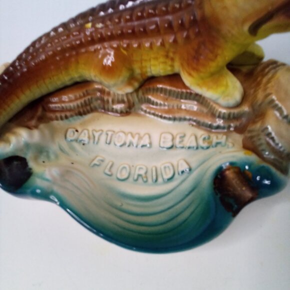 Vintage Daytona Beach Florida Ashtray Trinket Dish Alligator Crocodile - Picture 4 of 14